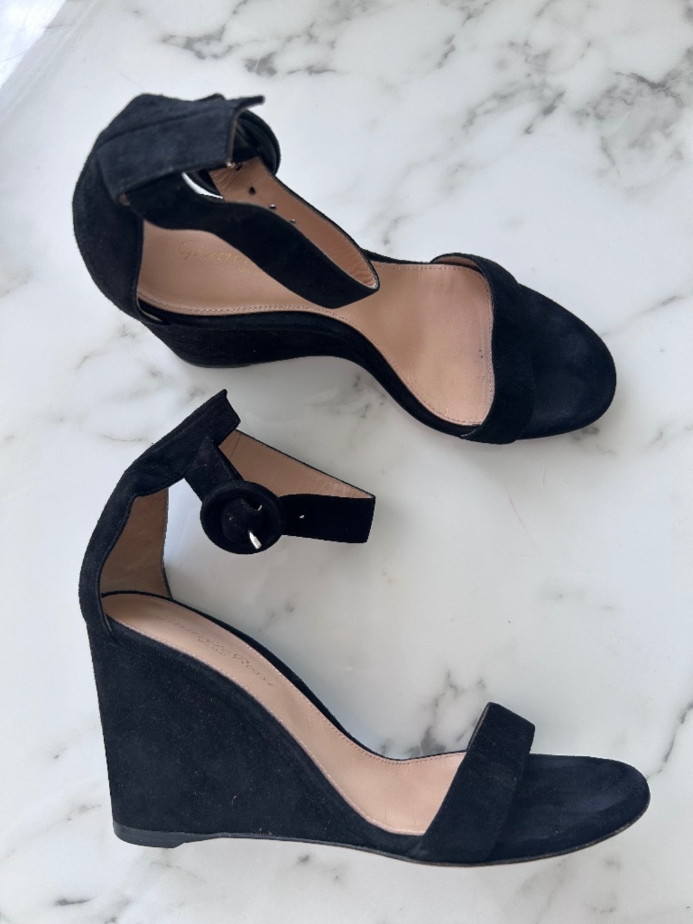 $815 EXC! Gianvito Rossi Portofino Black Suede Wedge Sandals 36 6
